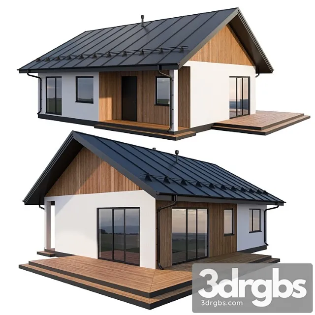 Modern cottage with click seam roof 3D Model Free