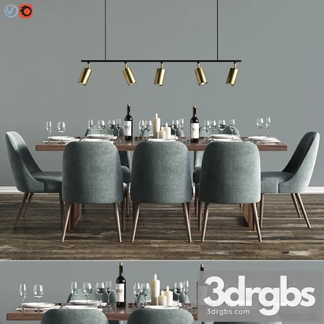Modern dinning set 6 2 3D Model Free