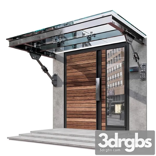 Modern entrance with glass canopy no3 3D Model Free