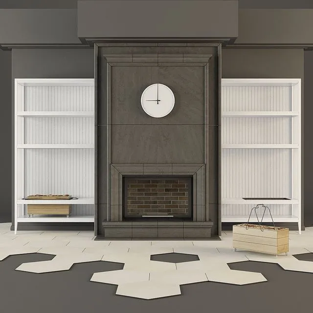 Modern fireplace and shelves Free Download