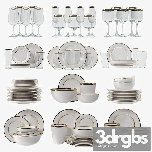 Modern glasses and plates 3D Model Free