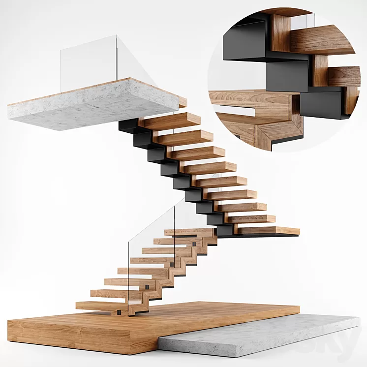 Modern interior stair 02 3D Model