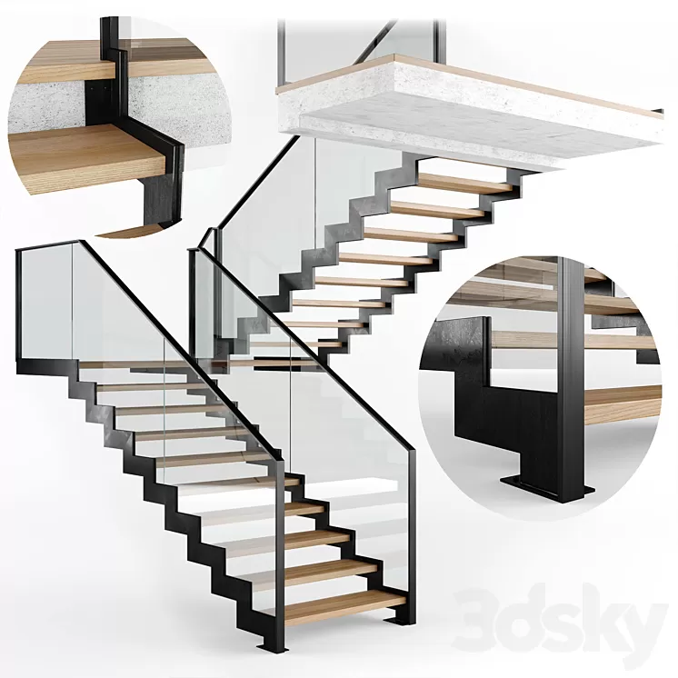 Modern interior stair 09 3D Model Free