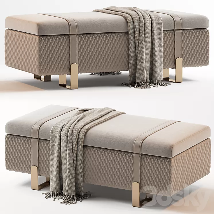 Modern Italian Designer Quilted Leather Ottoman Bench