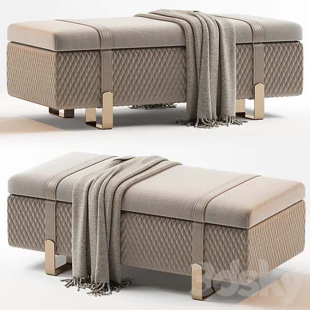 Modern Italian Designer Quilted Leather Ottoman Bench 3DModel