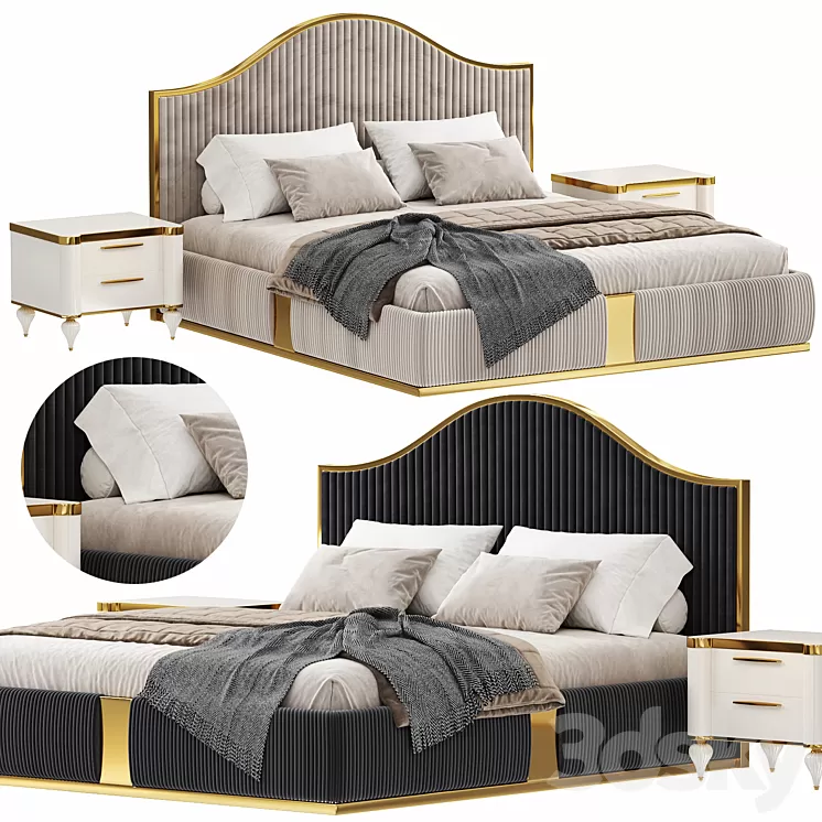 Modern Italian golden luxury bed by Lamoderno 3D Model Free