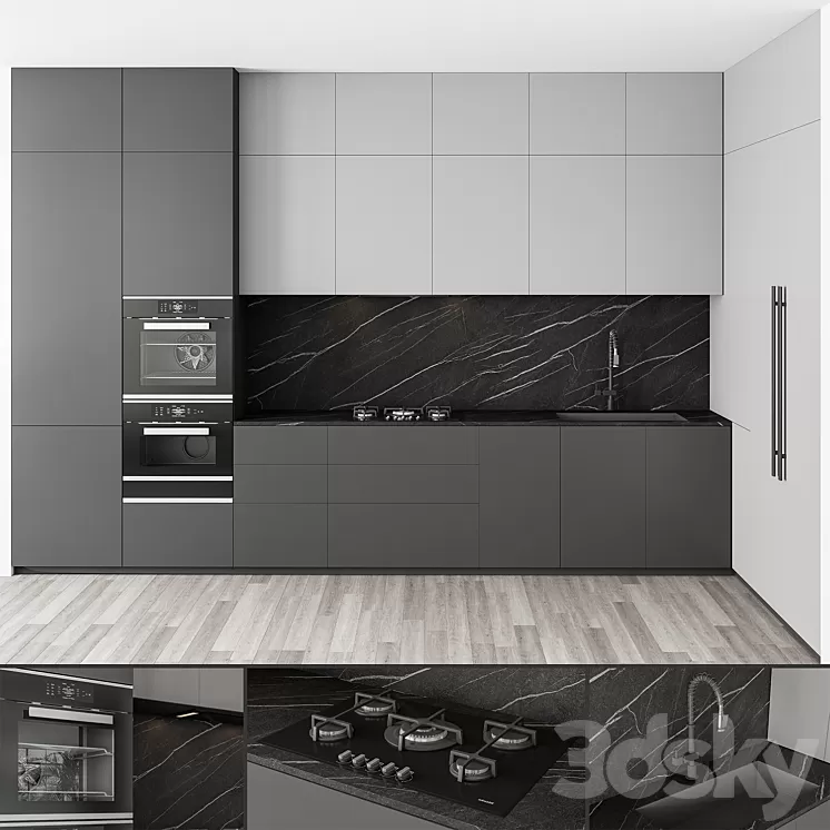 Modern Kitchen Black and White 100 3D Model Free