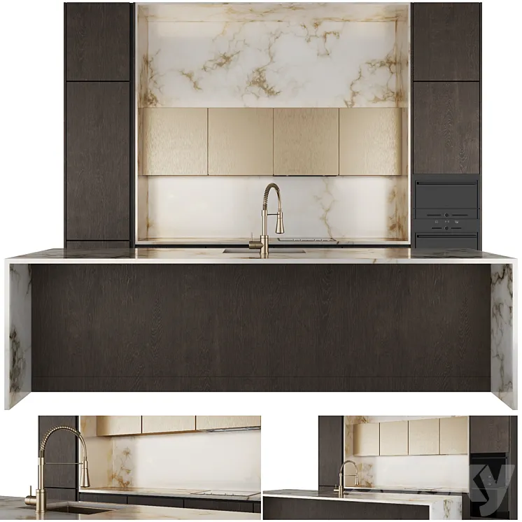 Modern kitchen with island 2 3D Model Free