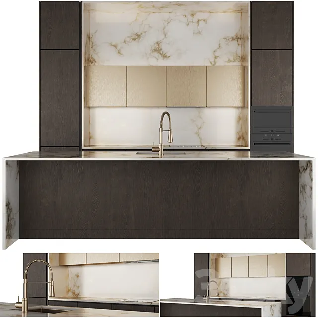 Modern kitchen with island 2 3D Model