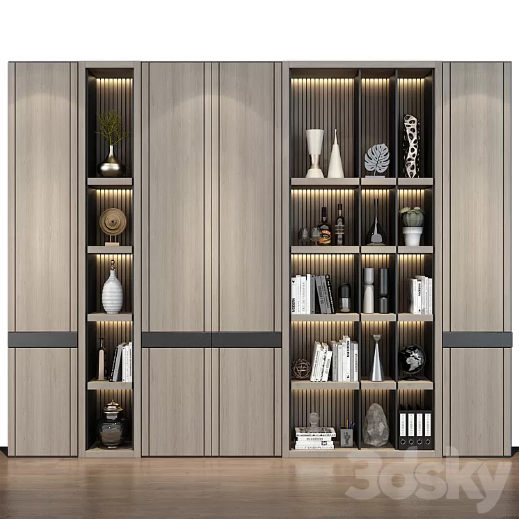 Modern luxury wooden bookshelf GHS-2358 3D Model Free