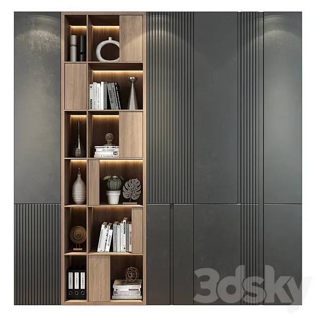 Modern luxury wooden bookshelf GHS-2381 3D Model