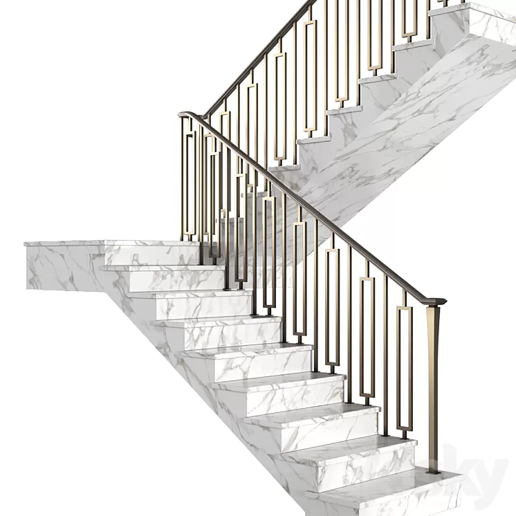 Modern marble  stair staircase in Art Deco style. 3D Model Free