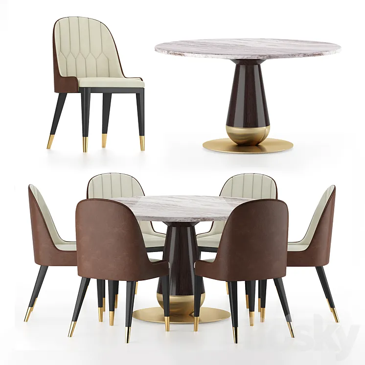 Modern mid century beige leather dining chair & Versace Vasmara Dining Table Free Download