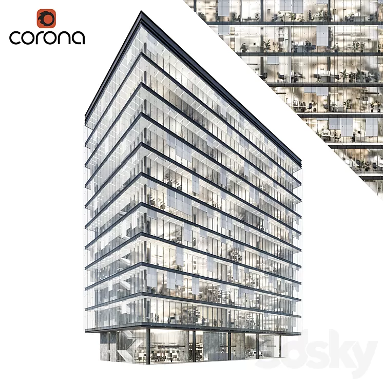 Modern office building 04 | night + interiors