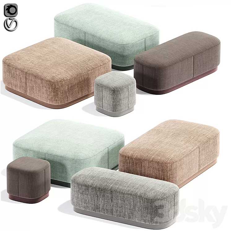 Modern Pouf Set 02 Fabric 3D Model