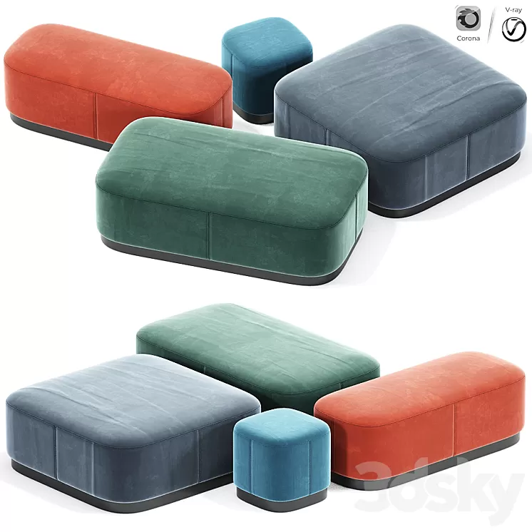 Modern pouf set 3D Model