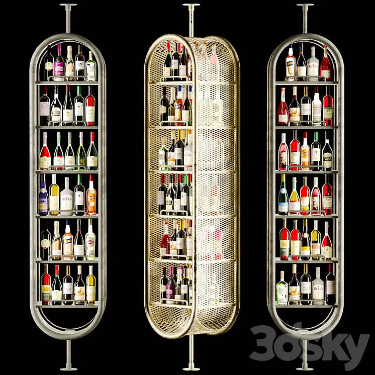 Modern rack in a restaurant with alcohol 3D Model Free