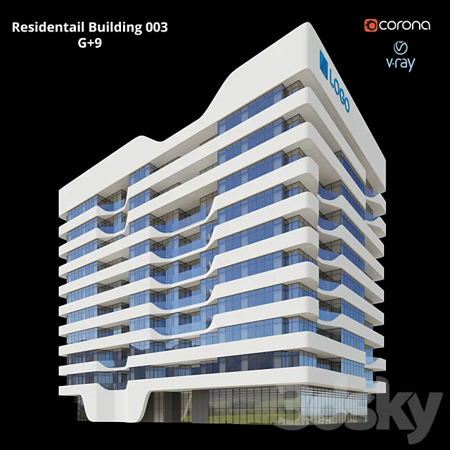 Modern Residential Building 003 _ G + 9 Free Download