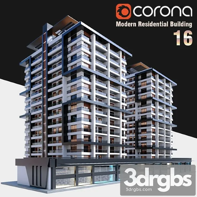 Modern Residential Building 016 3D Model Download