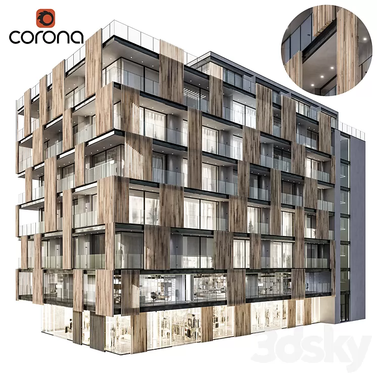 Modern residential building 04 3D Model