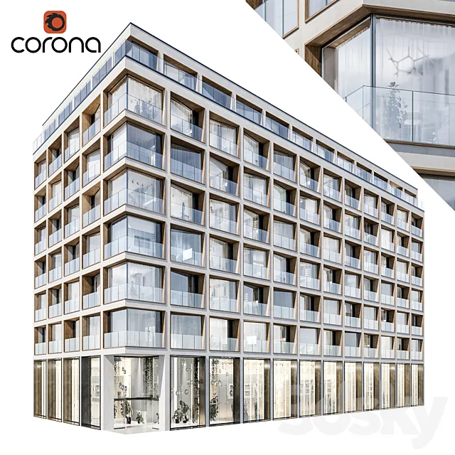 Modern residential building 06 | night + interiors 3D Model