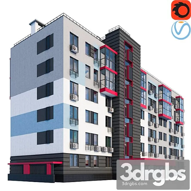 Modern residential building 2 3D Model Download