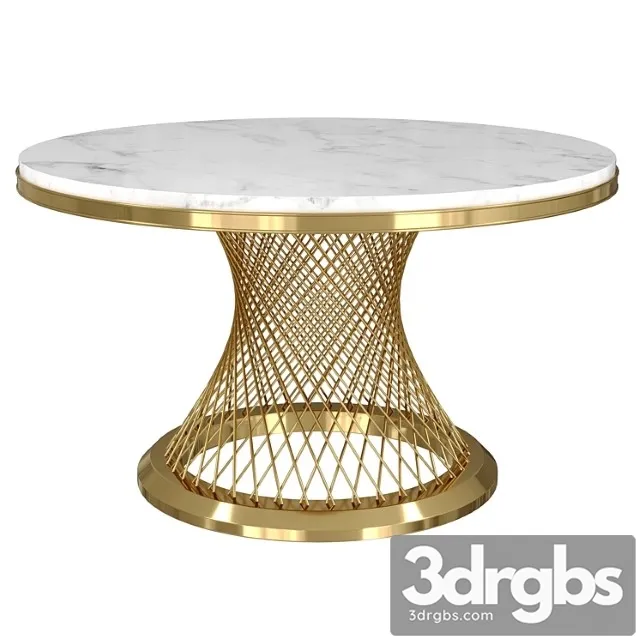 Modern Round Dining Table Stainless Steel Sintered Stone Plinth Tabletop Golden 3D Model Free