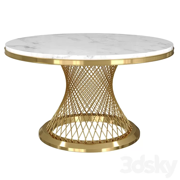 Modern Round Dining Table Stainless Steel Sintered Stone Plinth Tabletop Golden 3D Model Free