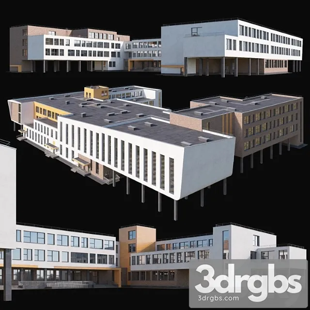 Modern school building 3D Model Free