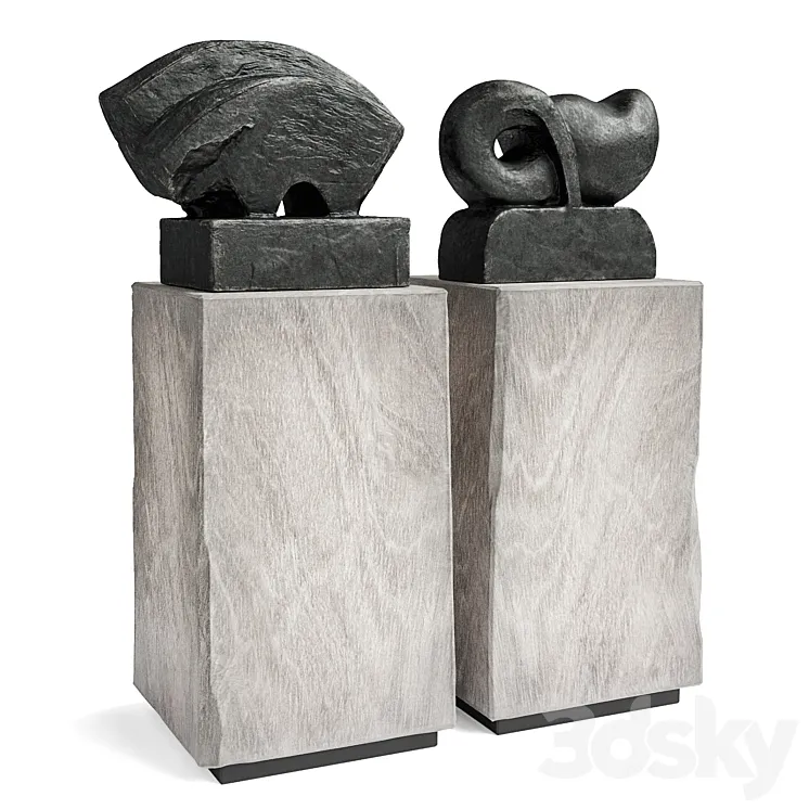 Modern sculptures Bull and Fish 3D Model Free