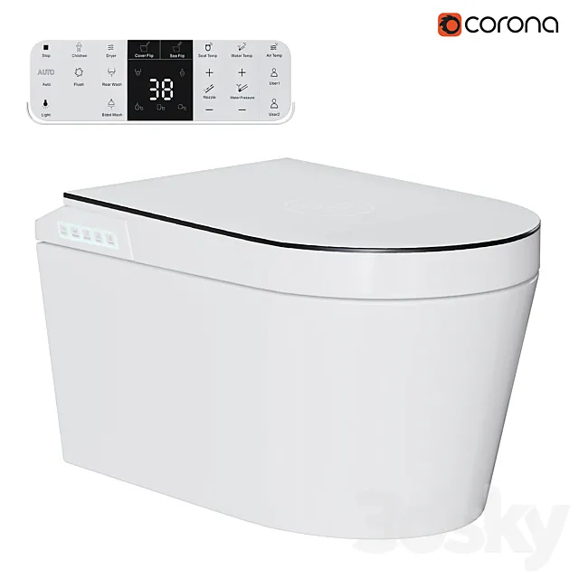 Modern Smart One-Piece Wall-Mounted Elongated Automatic Toilet 3D Model
