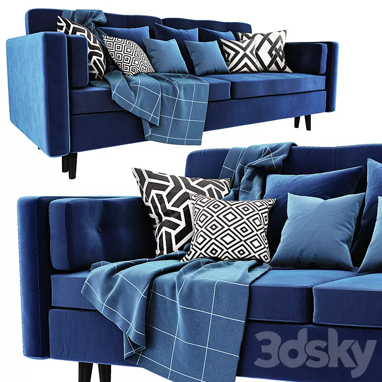 Modern Sofa Blue Velor 3D Model