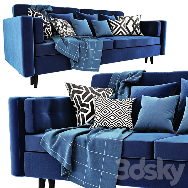 Modern Sofa Blue Velor 3DModel