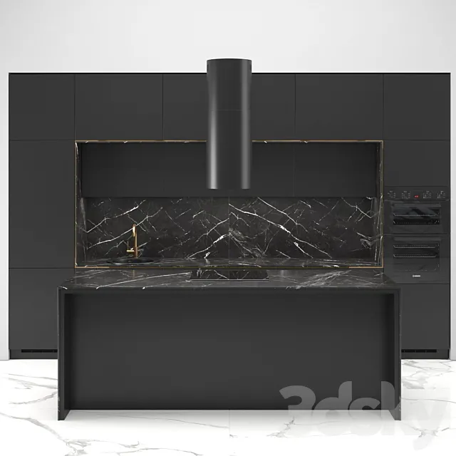 Modern straight kitchen INGE with the island 01 3D Model