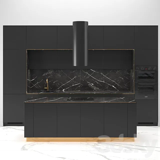 Modern straight kitchen INGE with the island 02 3D Model