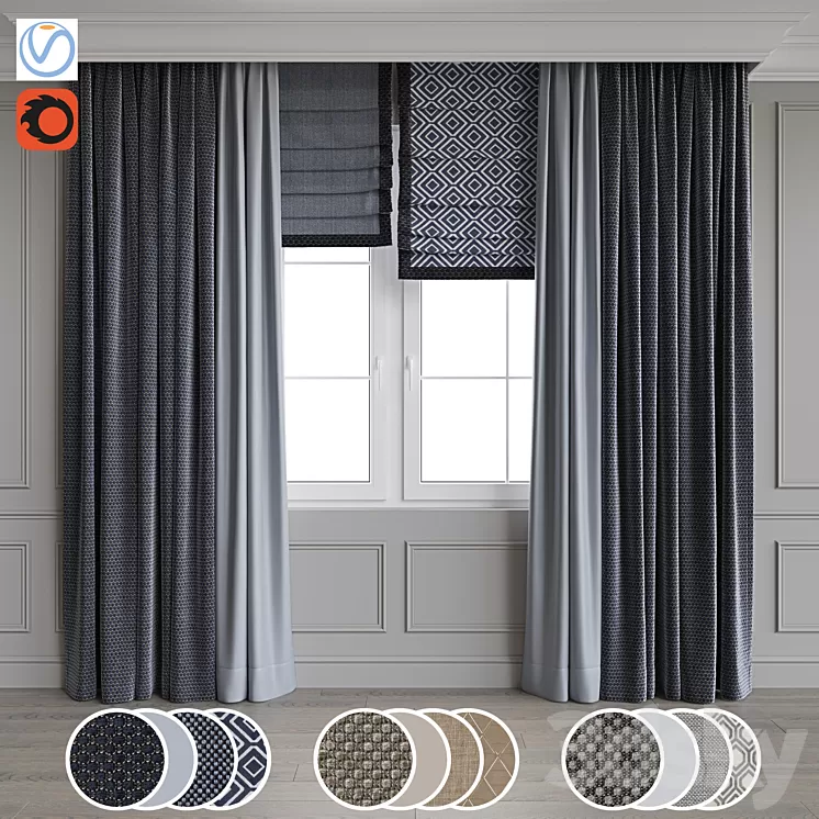 Modern style curtains 11 3D Model