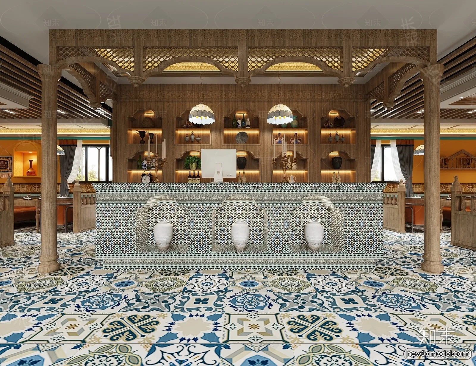 Modern Style Interior 3D Blocks and 3D Models - Asian Restaurant 3D Scene - 1003