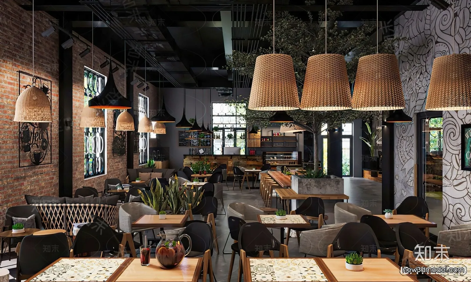 Modern Style Interior 3D Blocks and 3D Models - Asian Restaurant 3D Scene - 1004