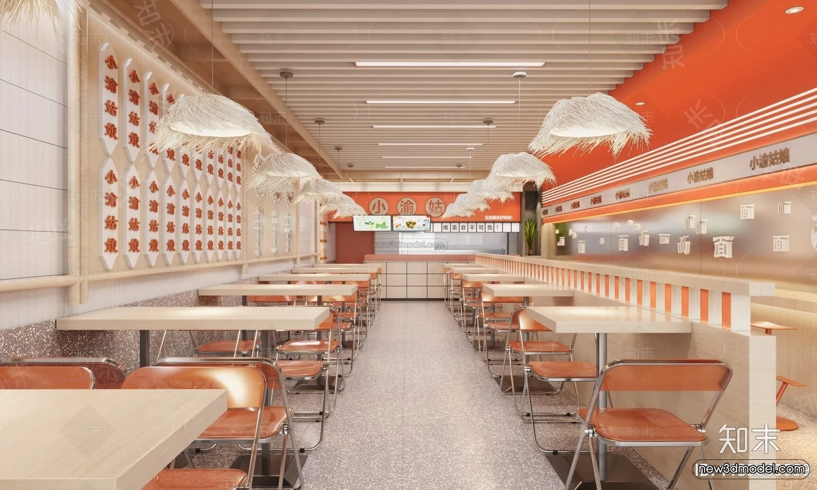 Modern Style Interior 3D Blocks and 3D Models - Asian Restaurant 3D Scene - 1007