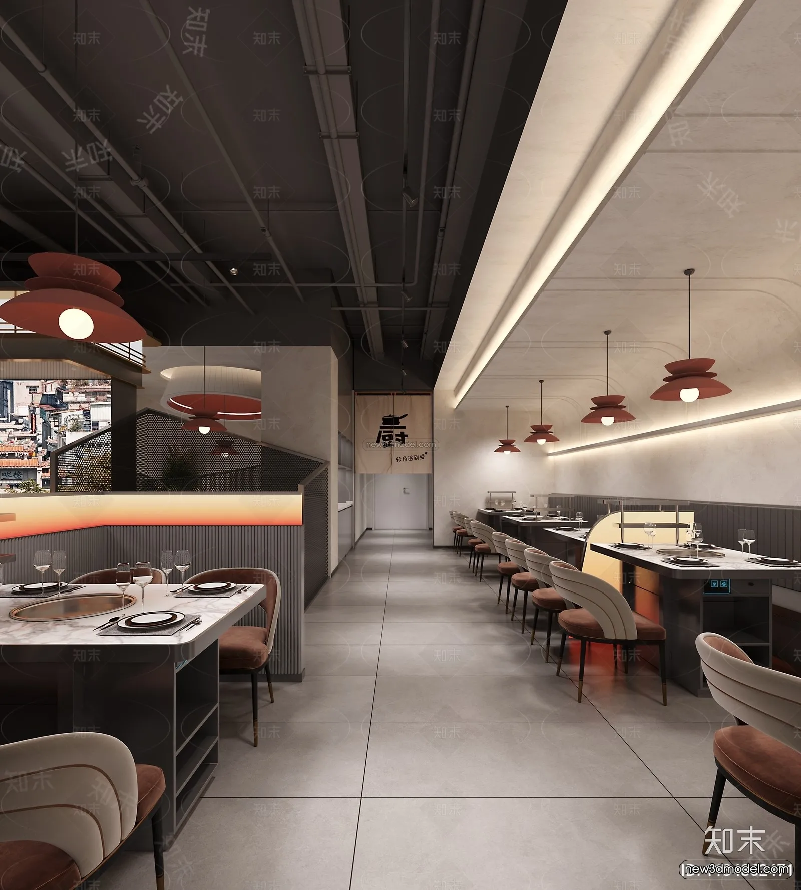 Modern Style Interior 3D Blocks and 3D Models - Asian Restaurant 3D Scene - 1010