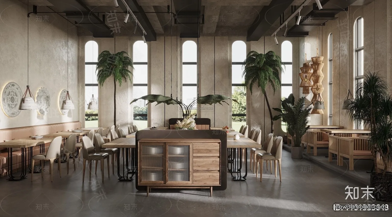 Modern Style Interior 3D Blocks and 3D Models - Asian Restaurant 3D Scene - 963