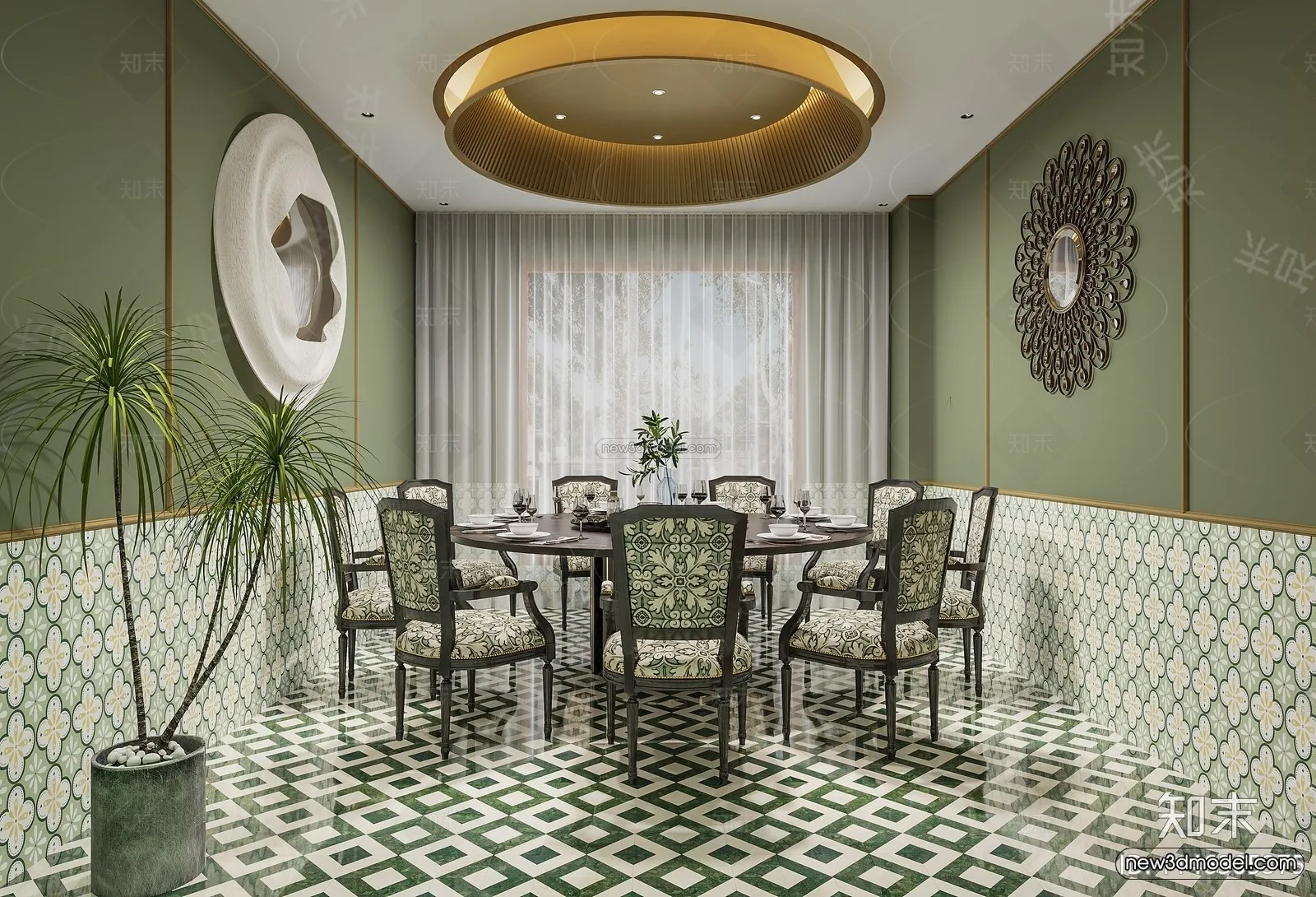 Modern Style Interior 3D Blocks and 3D Models - Asian Restaurant 3D Scene - 964