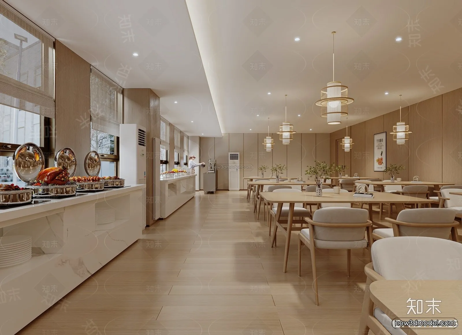 Modern Style Interior 3D Blocks and 3D Models - Asian Restaurant 3D Scene - 965