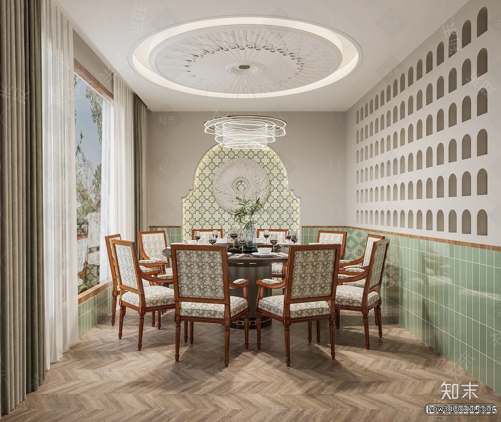 Modern Style Interior 3D Blocks and 3D Models - Asian Restaurant 3D Scene - 967