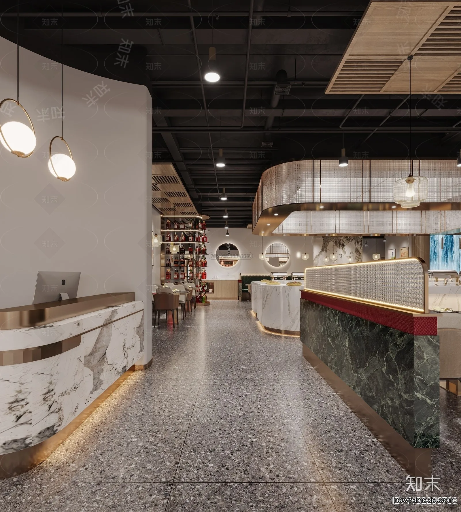 Modern Style Interior 3D Blocks and 3D Models - Asian Restaurant 3D Scene - 969