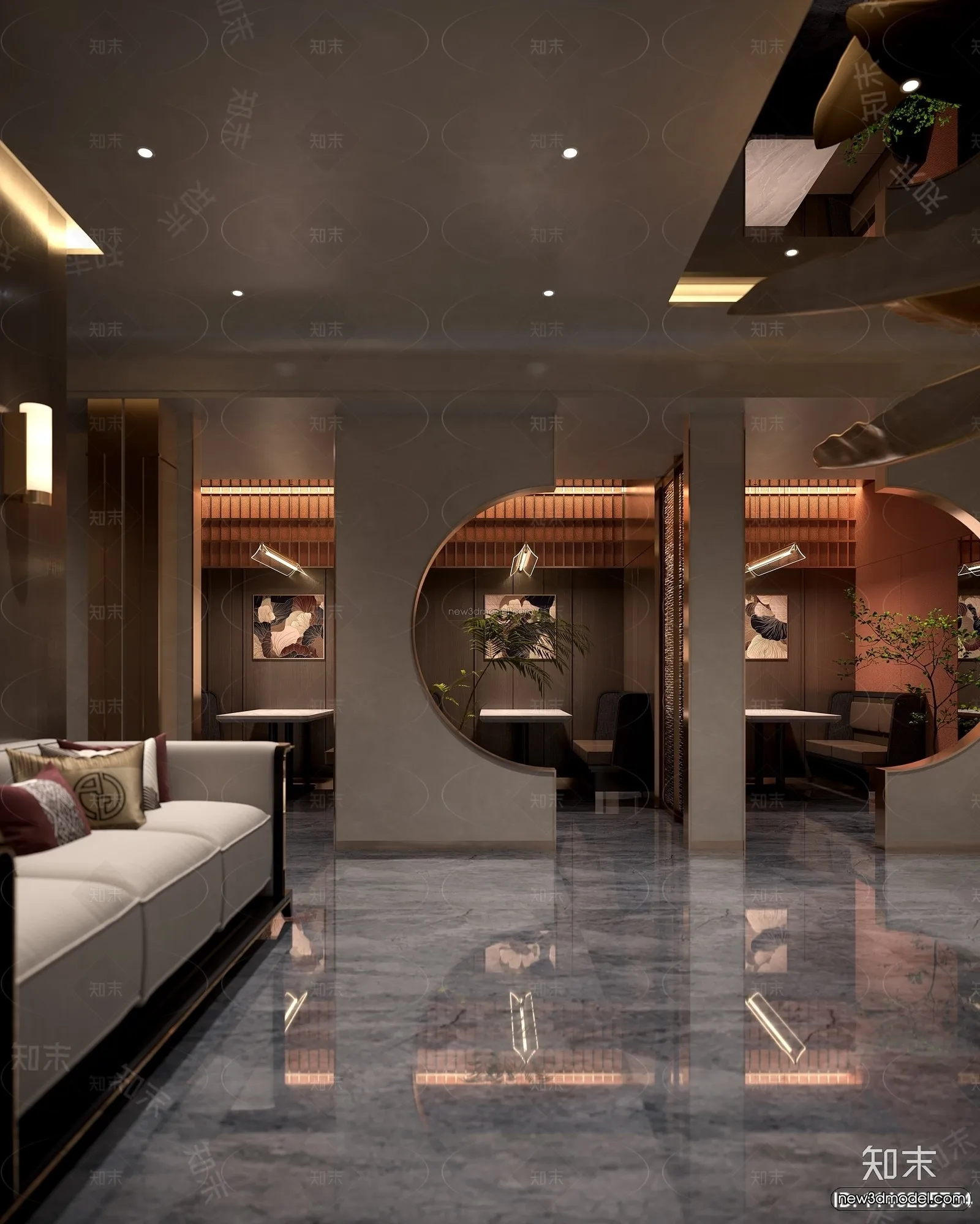 Modern Style Interior 3D Blocks and 3D Models - Asian Restaurant 3D Scene - 970