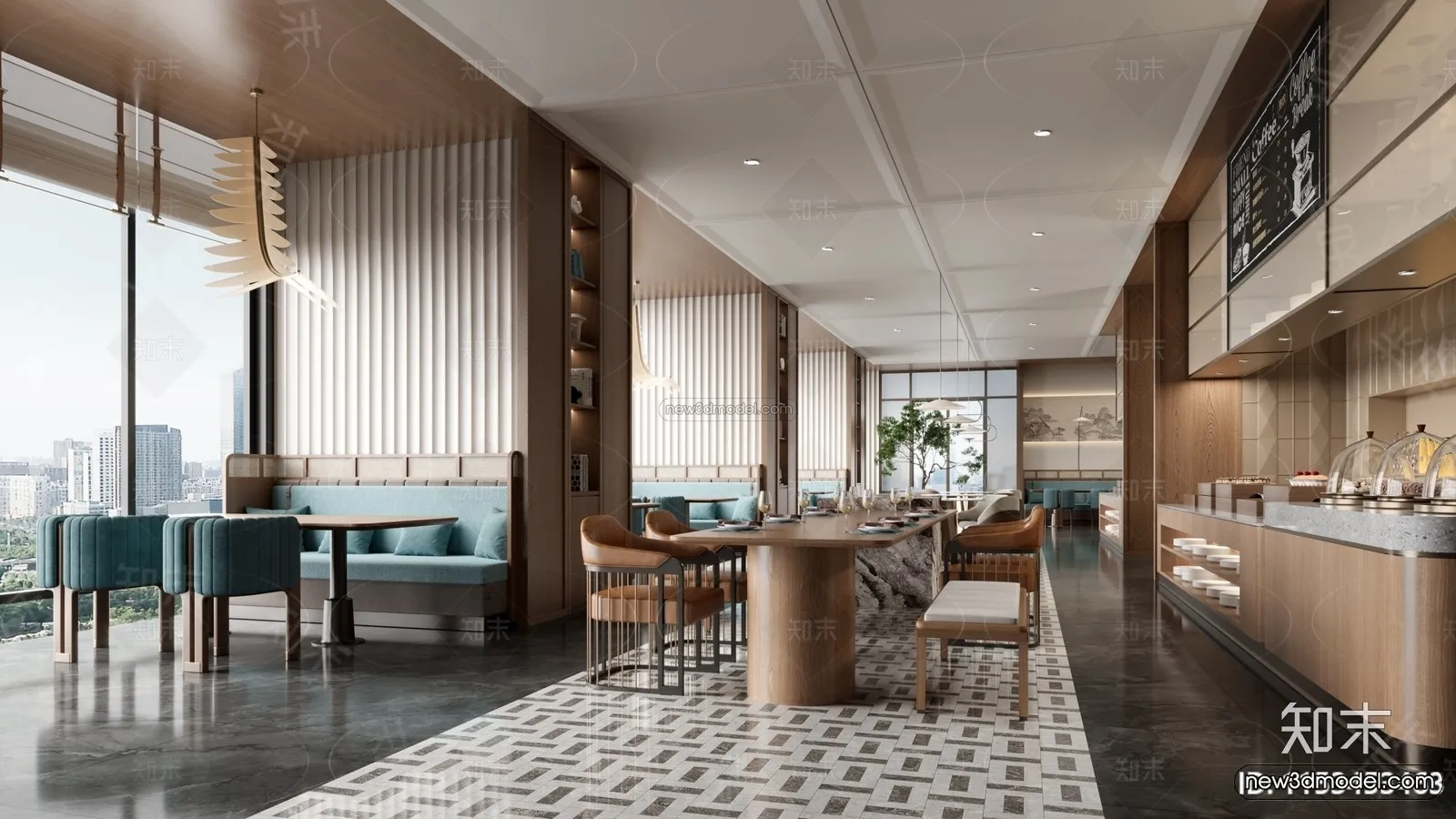 Modern Style Interior 3D Blocks and 3D Models - Asian Restaurant 3D Scene - 972