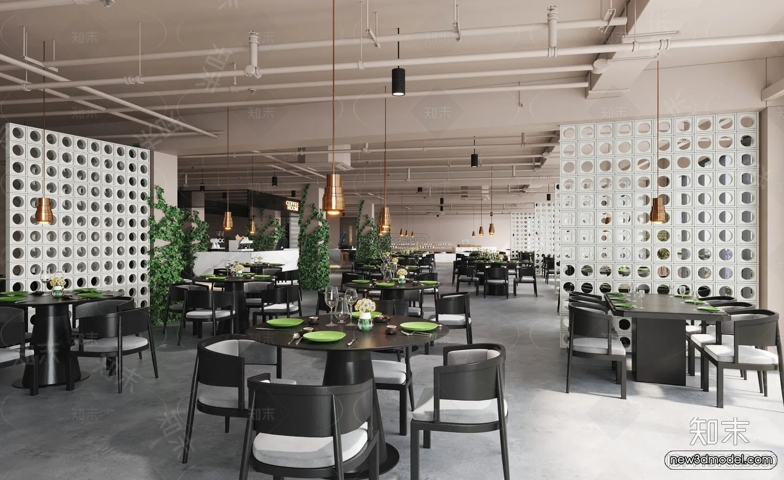 Modern Style Interior 3D Blocks and 3D Models - Asian Restaurant 3D Scene - 973