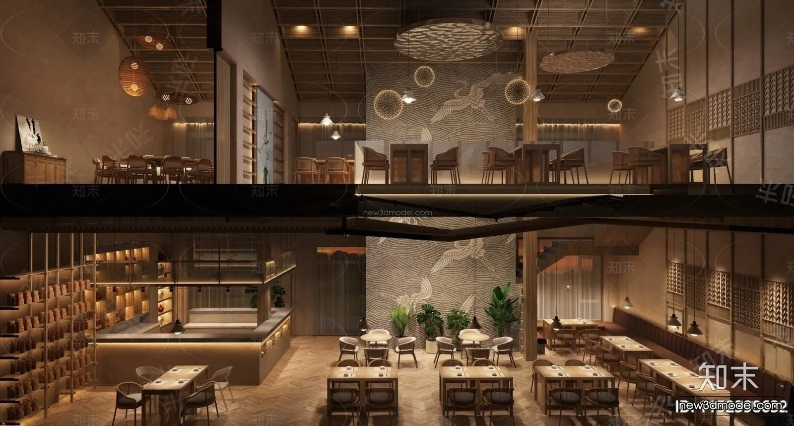 Modern Style Interior 3D Blocks and 3D Models - Asian Restaurant 3D Scene - 975