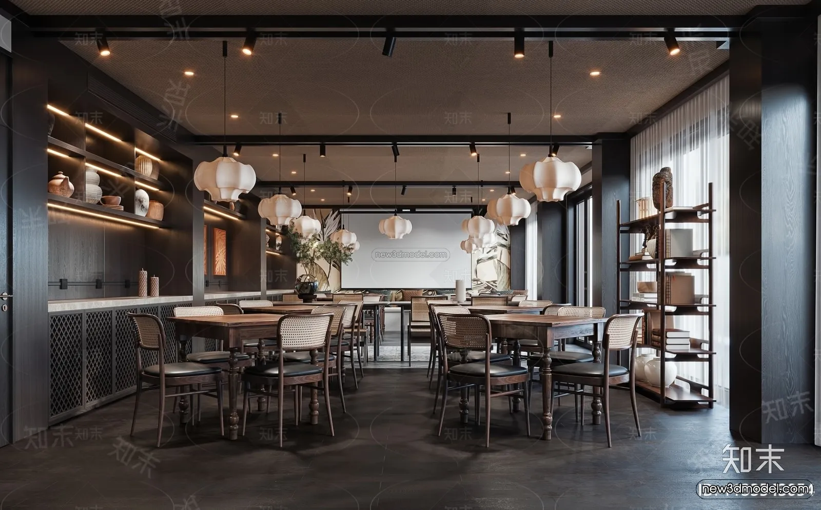 Modern Style Interior 3D Blocks and 3D Models - Asian Restaurant 3D Scene - 976